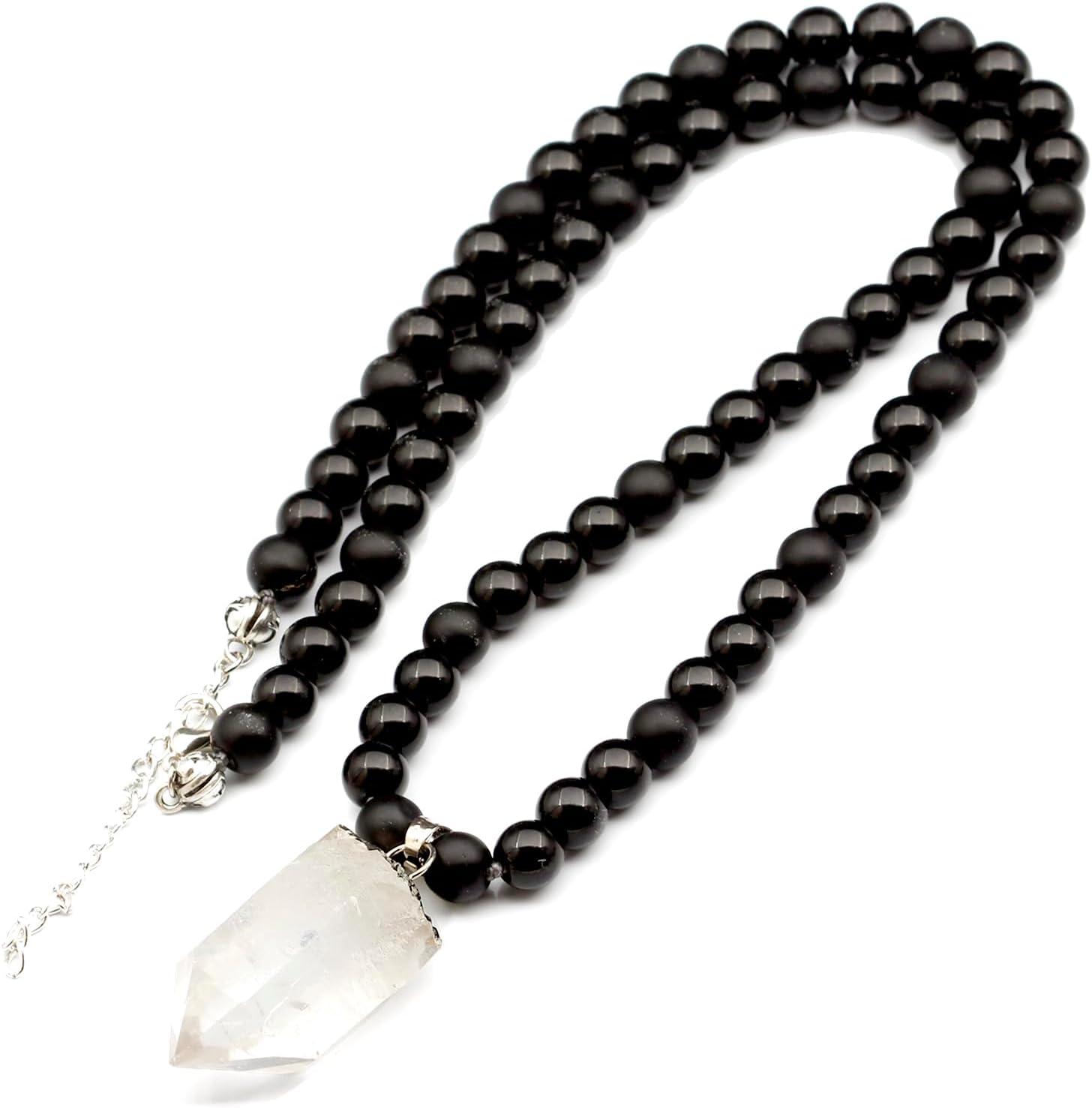 Natural Raw Tourmaline Pendant with Black Onyx Beaded Necklace
