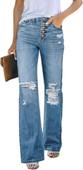 High Waisted Ripped Flare Jeans for Women - Flattering Stretch Fit 80s