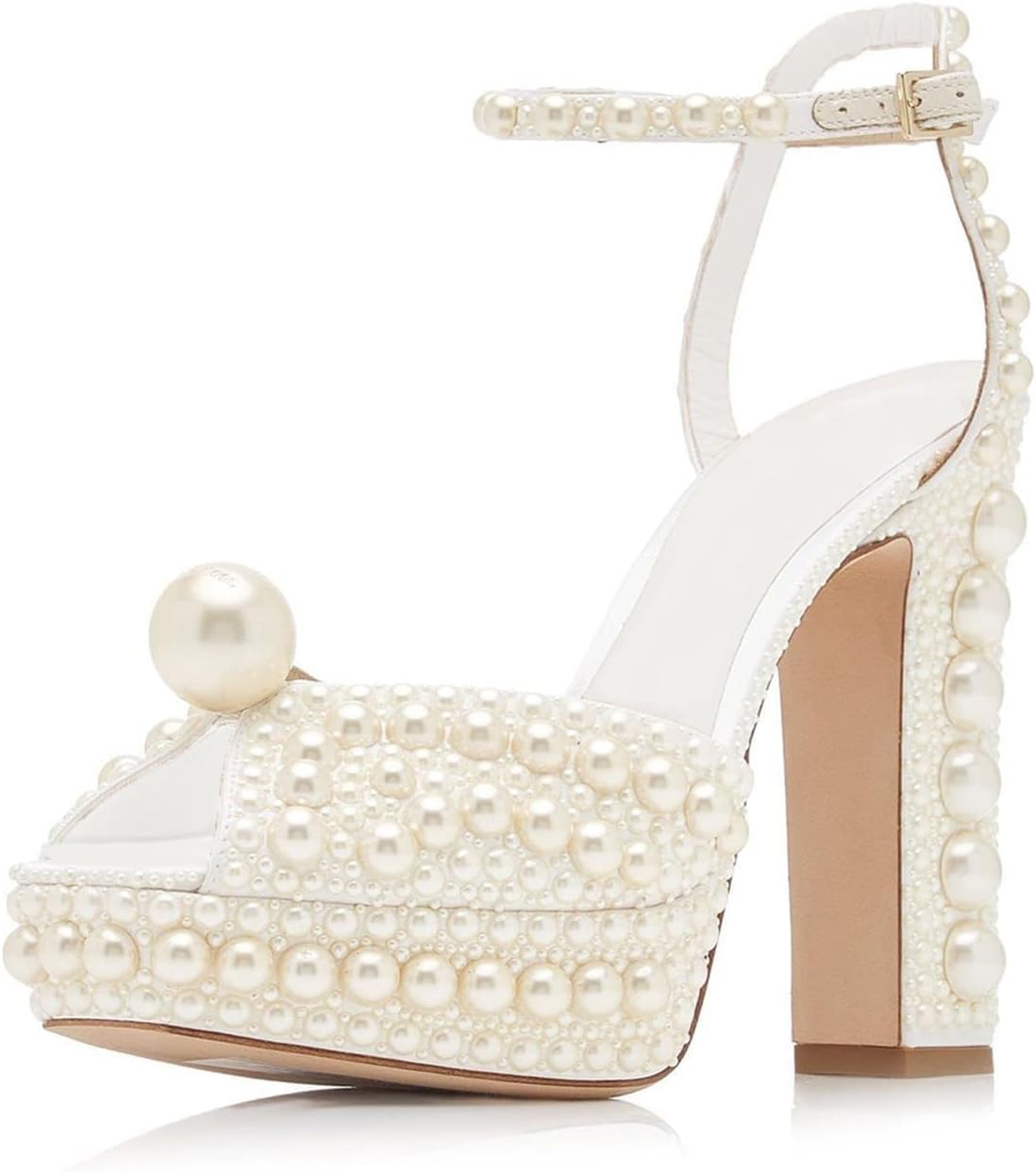 Goolita Womens Open Toe Pearl Platform Heels for Elegant Events
