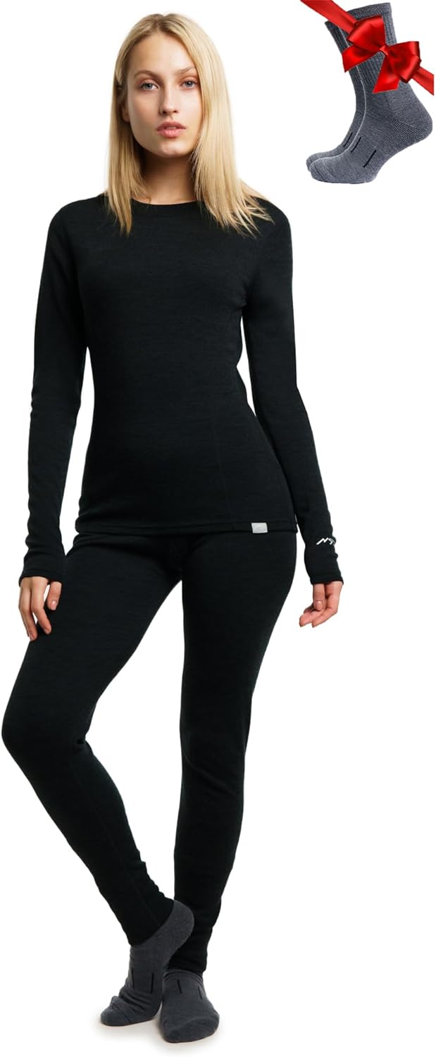 Merino Wool Base Layer Women Set - Heavyweight & Lightweight Options
