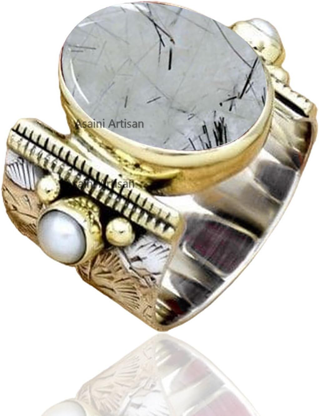 10x14 MM Oval Gemstone Sterling Silver Ring with Pearl Accents