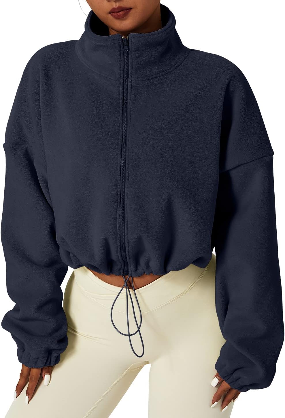 QINSEN Women's Full Zip Fleece Short Jacket for Winter Warmth