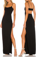Women's Sexy Backless Spaghetti Straps Square Neck Maxi Dress - Sleek