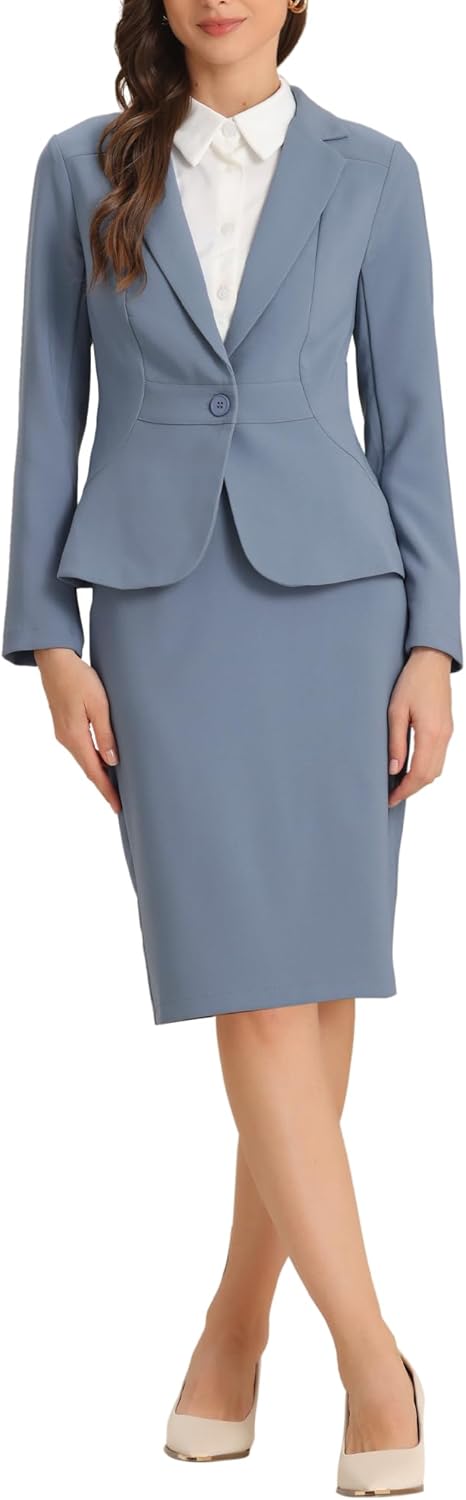 Allegra K Women's 2 Piece Skirt Suit Set for Professional Style