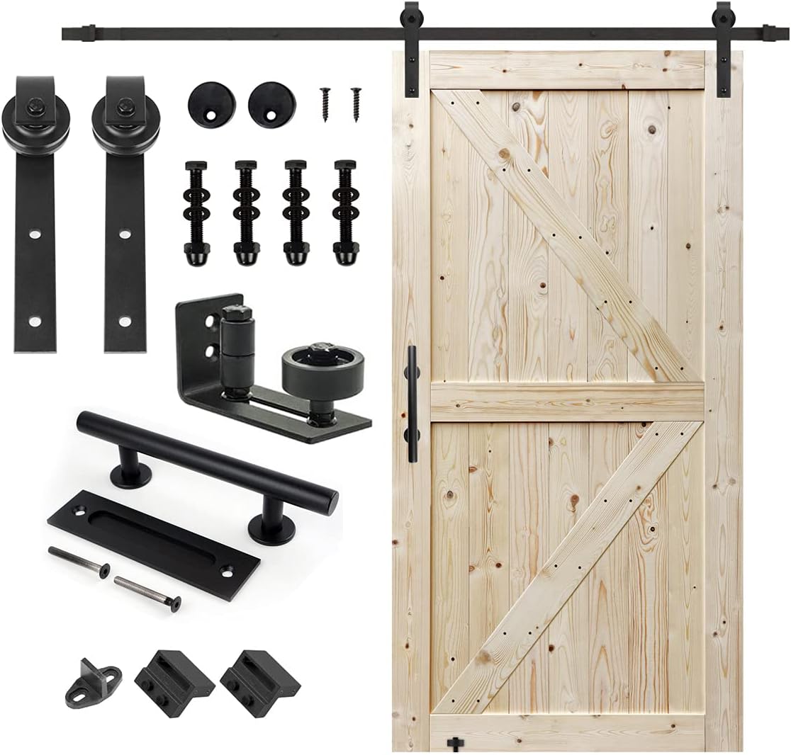 Unfinished British Brace Knotty Barn Door with Sliding Hardware Kit