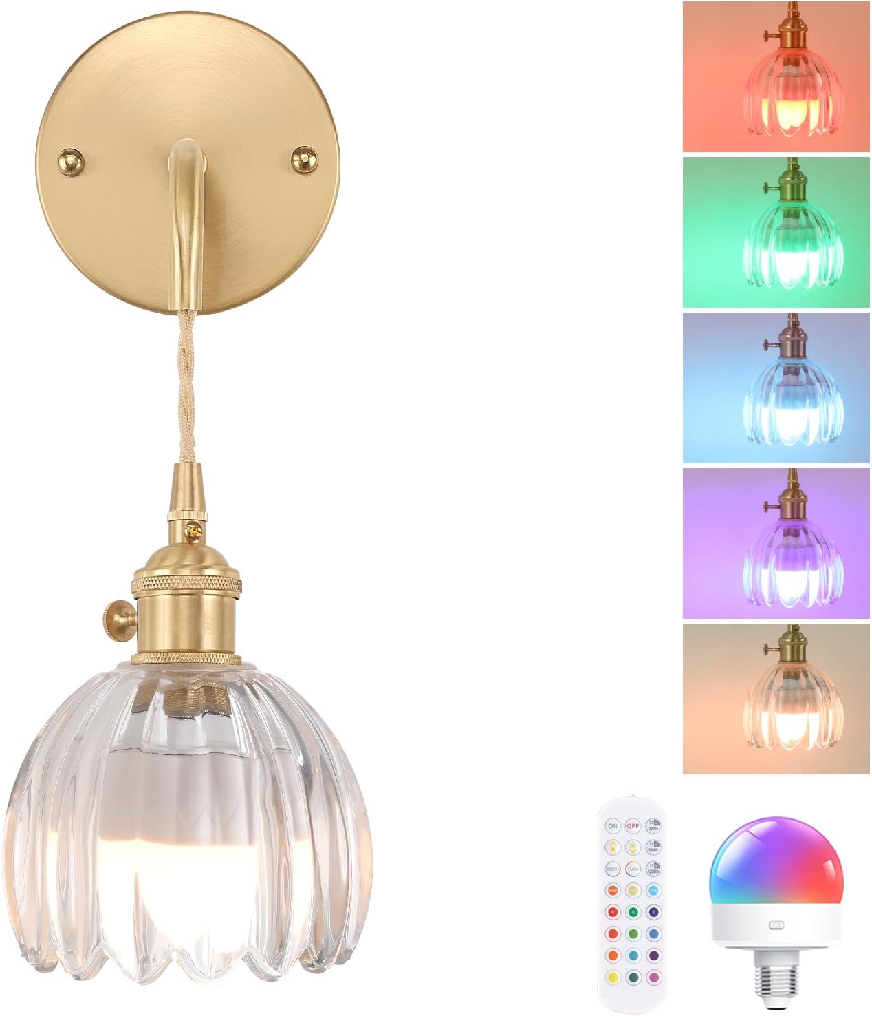 Battery Operated Wall Sconce with Clear Tulip Shade for Decor