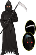 Grim Reaper Halloween Costume with Glowing Red Eyes for Kids - Full