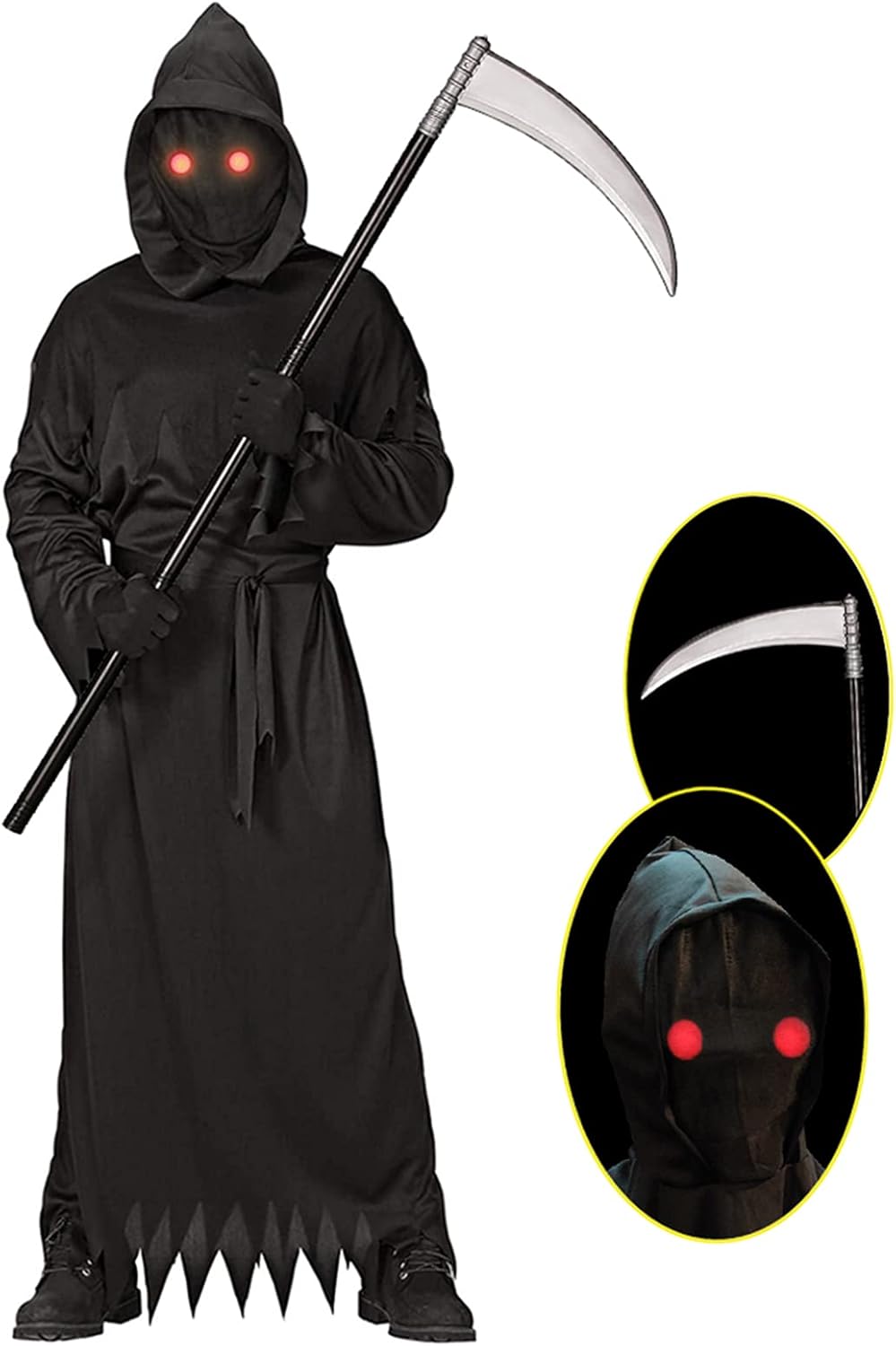 Grim Reaper Halloween Costume with Glowing Red Eyes for Kids