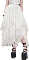SHENHE Lace Trim Layered Mesh Tulle Skirt High Waist Asymmetrical Long