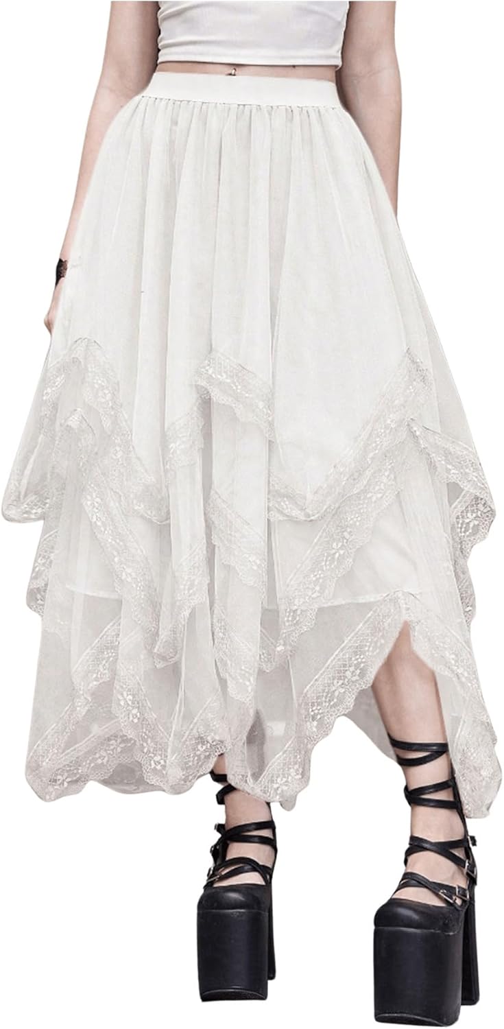 SHENHE Women's Lace Trim Layered Mesh Tulle Skirt for All Occasions