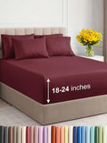 Extra Deep King Sheet Set Burgundy - 6 Piece Cooling Microfiber