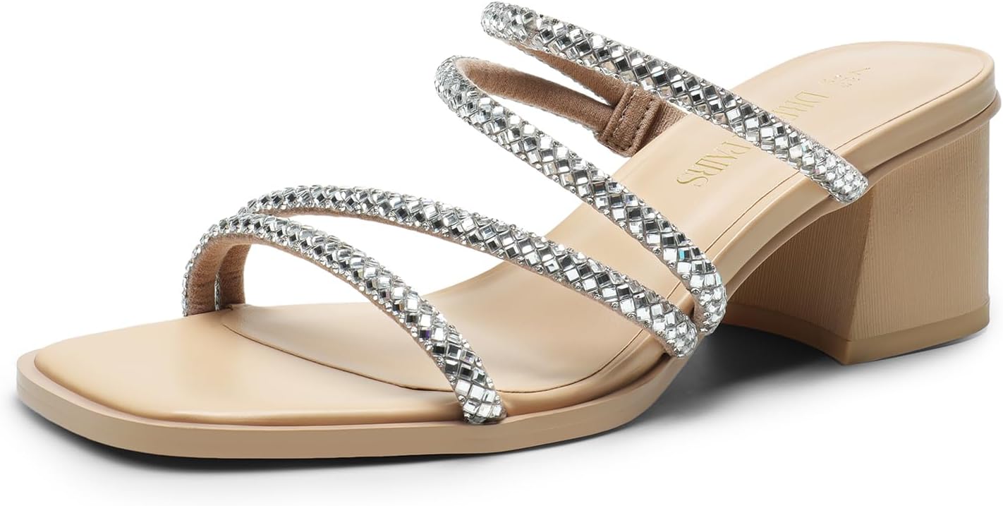 DREAM PAIRS Women's Strappy Heels Block Open Toe Mules Sandals