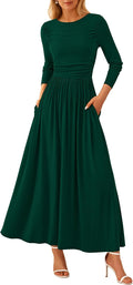 PRETTYGARDEN Womens Fall Long Sleeve Ruched Flowy Maxi Dress