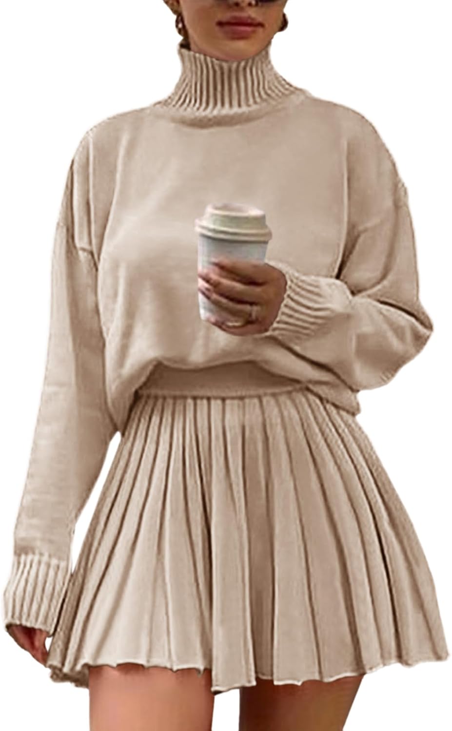 Stylish Women's 2 Piece Outfits with Turtleneck and Mini Skirt