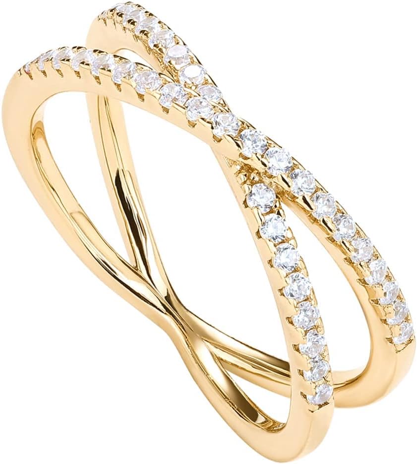 PAVOI 14K Gold Plated X Ring with Simulated Diamond CZ Design