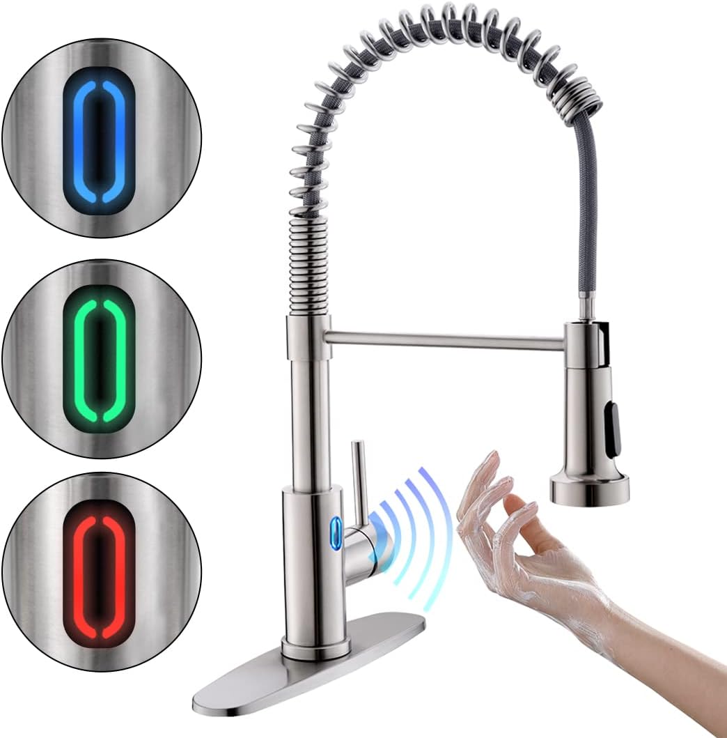 Touchless Kitchen Faucet with Pull Down Sprayer and LED Light