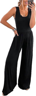 One Piece Jumpsuit Sleeveless Wide Leg Romper - Flattering Summer Fit