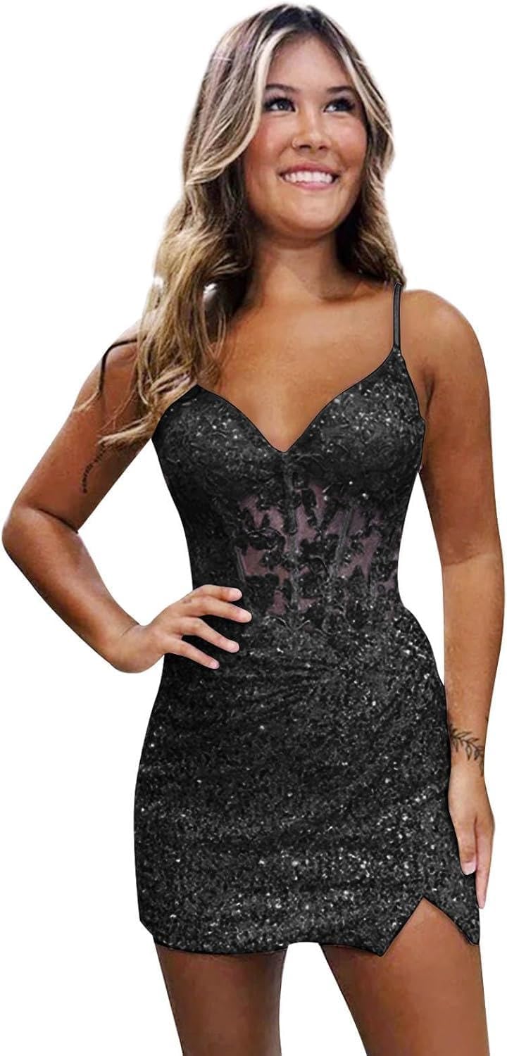 Loyeloy Short Homecoming Dresses for Teens with Sparkly Sequin