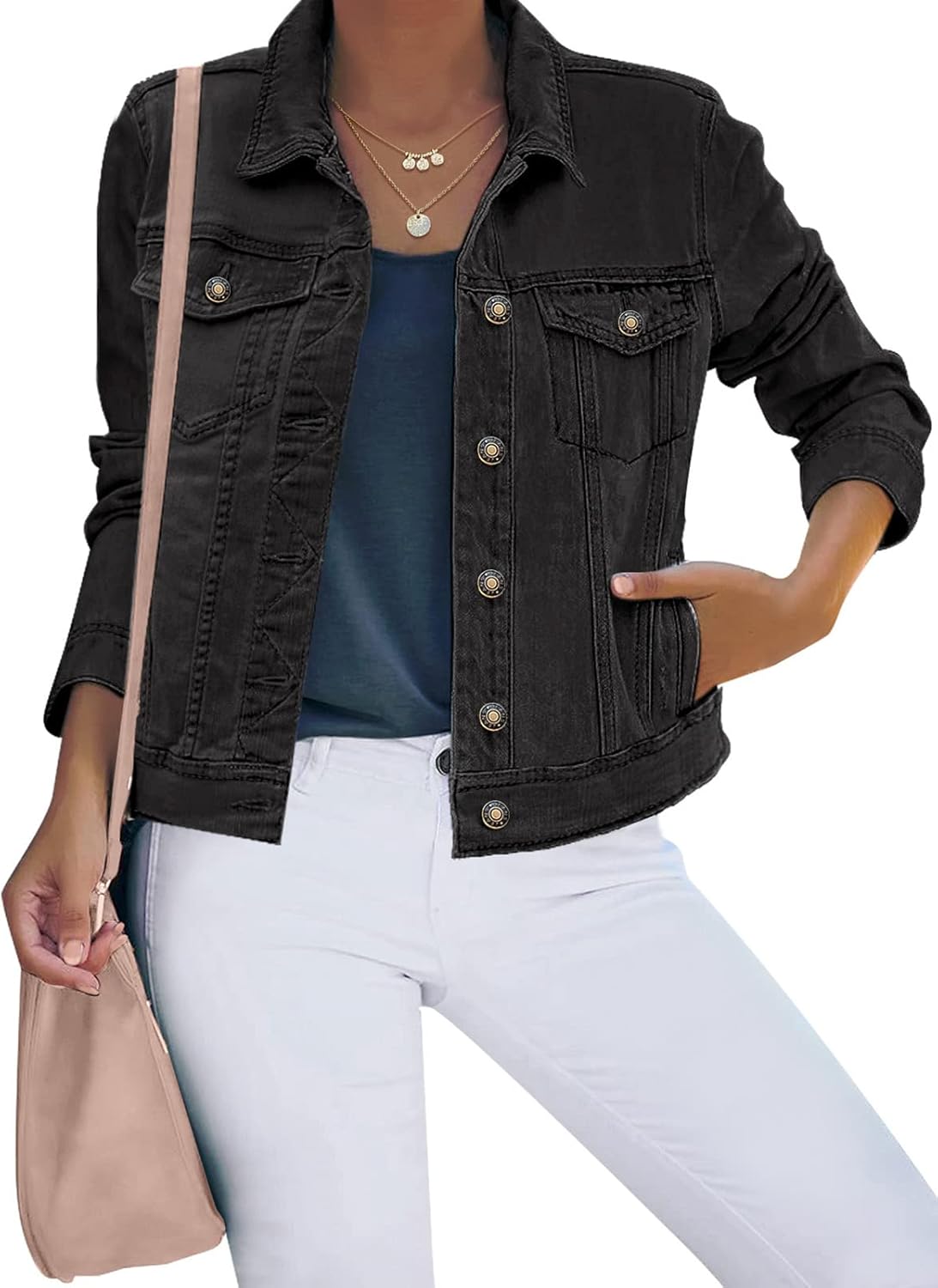 Luvamia Women's Basic Button Down Stretch Denim Jacket Review