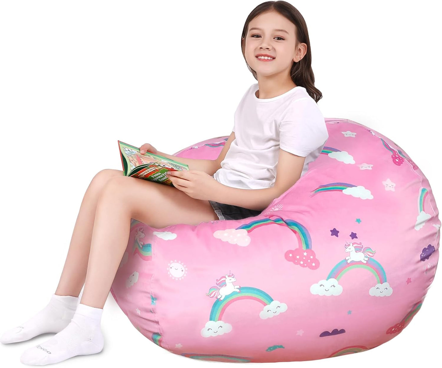 Rainbow Unicorns Stuffed Animal Storage Bean Bag Chair Cover