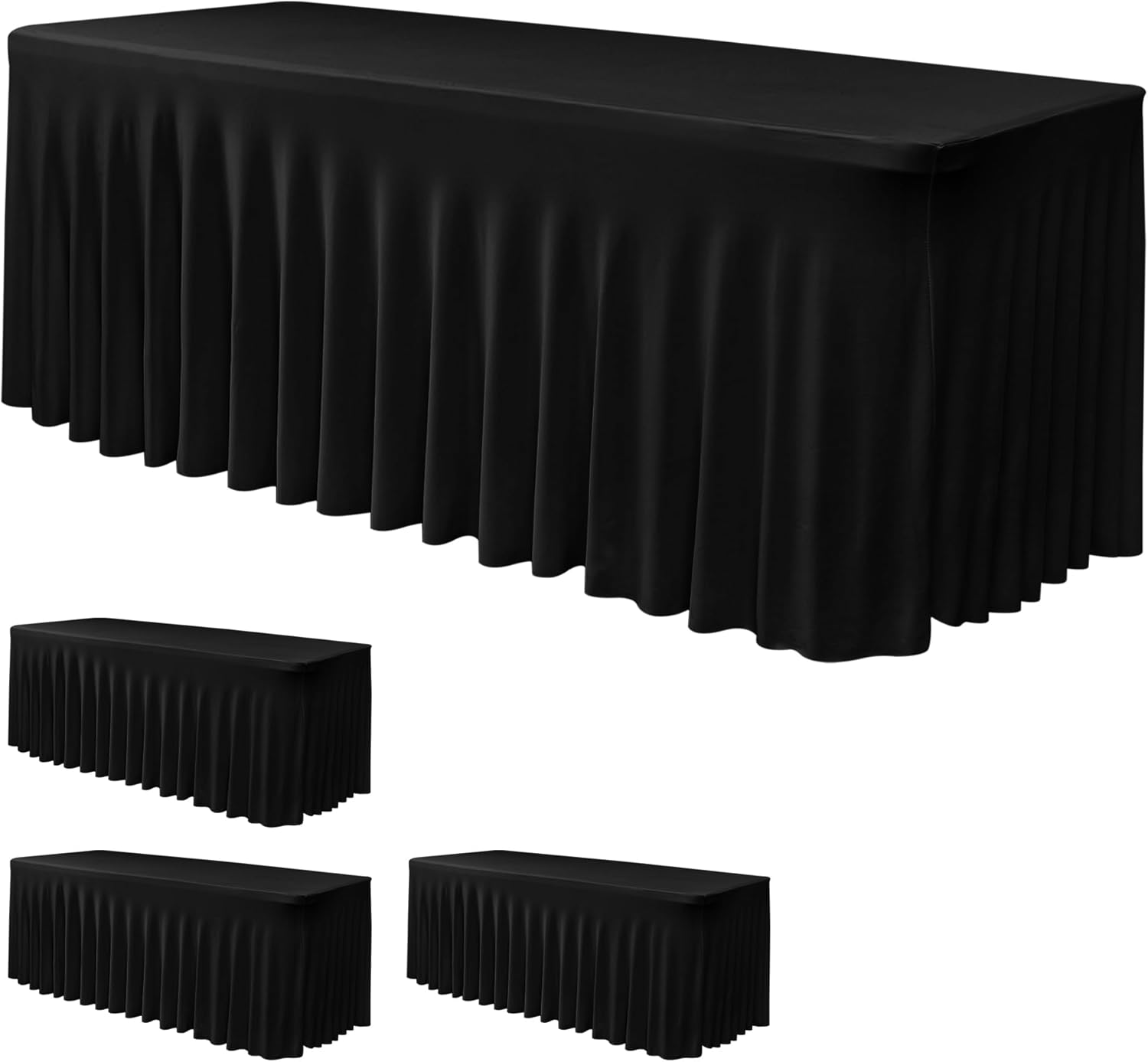 Nasitos Black Table Skirt for 6 Foot Rectangle Tables - 4 Pack
