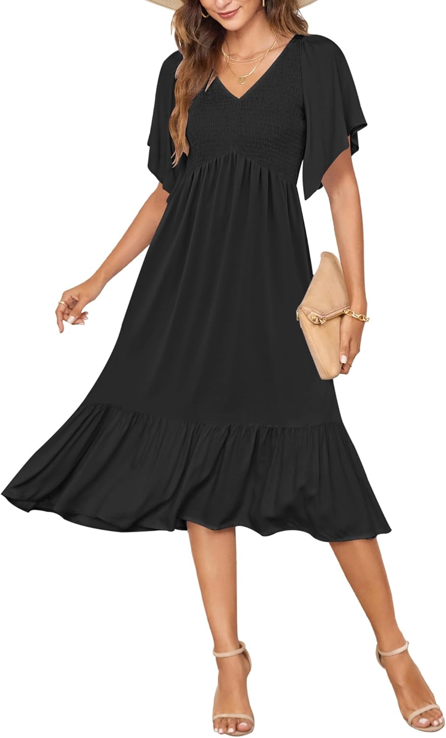 AUSELILY Women's Smocked Empire Waist Dress - Flattering Fit