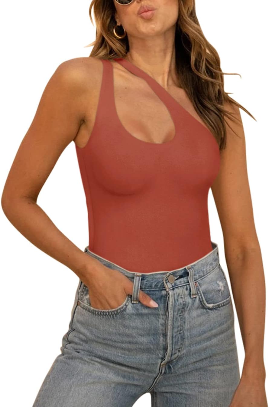 Trendy Sexy Plunge One Shoulder Bodysuit for Women