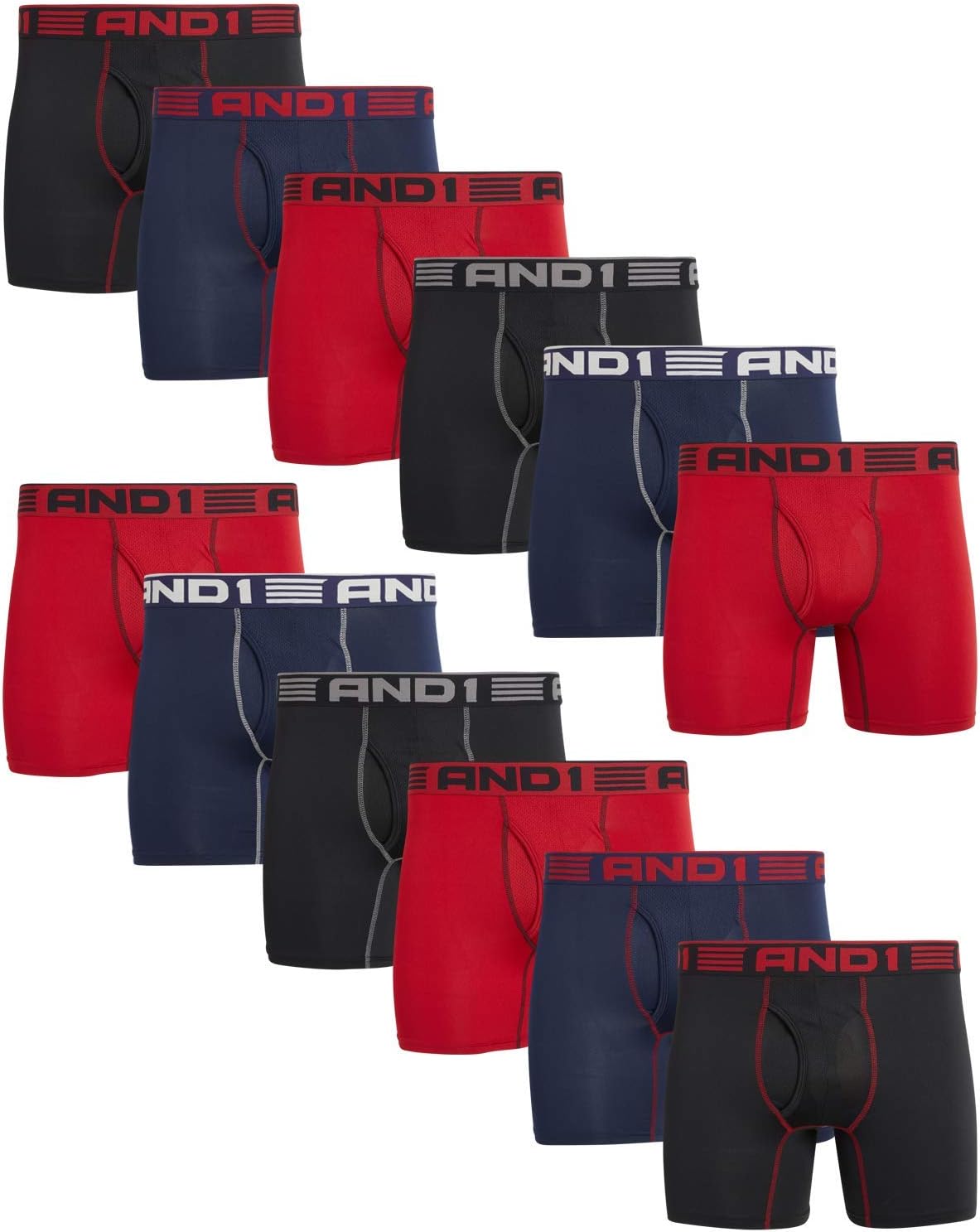 AND1 Men's Boxer Briefs - 12 Pack for Performance & Comfort