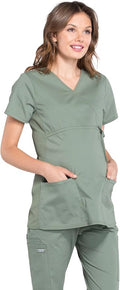 Cherokee Women's Maternity Scrub Top with 3 Pockets Mock Wrap
