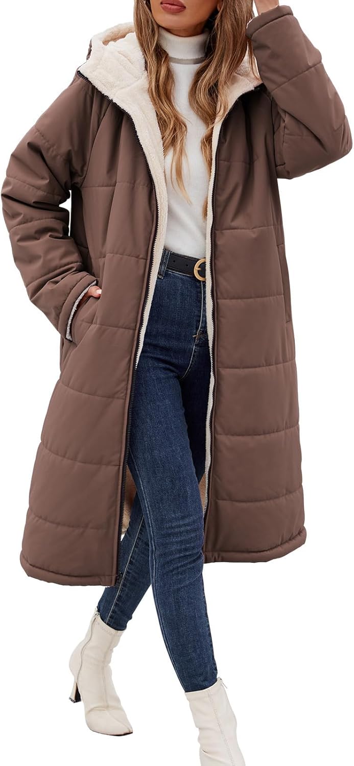Long Womens Winter Coat Fleece Lined Puffer Jacket with Hood
