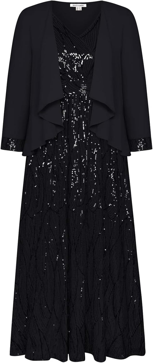 Stunning Two Piece Sequin Dress with Jacket for Special Occasions