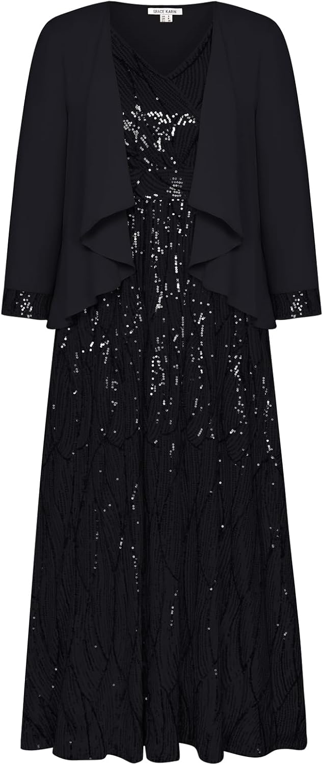 Stunning Two Piece Sequin Dress with Jacket for Special Events