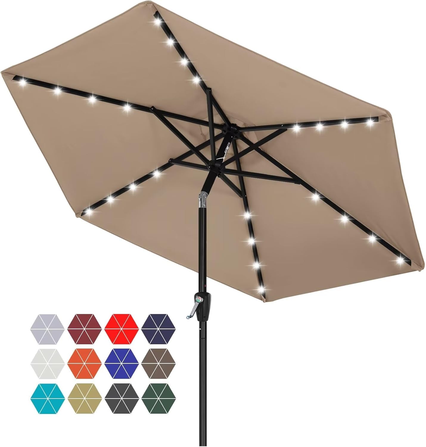 Durable Solar Led Patio Umbrellas with 24LED Lights 7.5FT