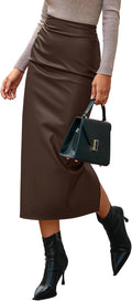 BTFBM Leather Pencil Midi Skirt - Sleek High Waisted Fall Staple