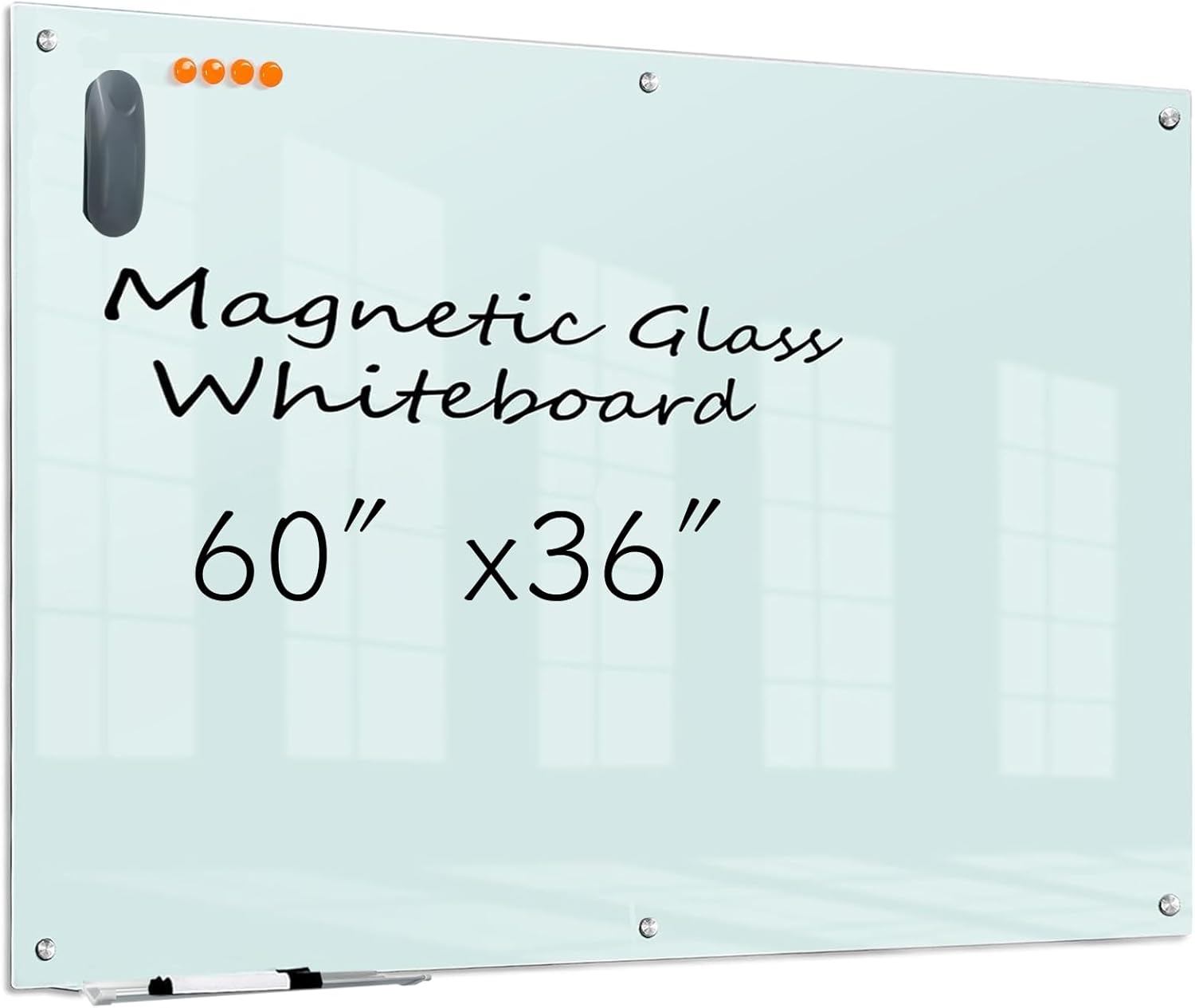 KIZZBY Glass Dry Erase Board - 60in x 36in Frameless Design