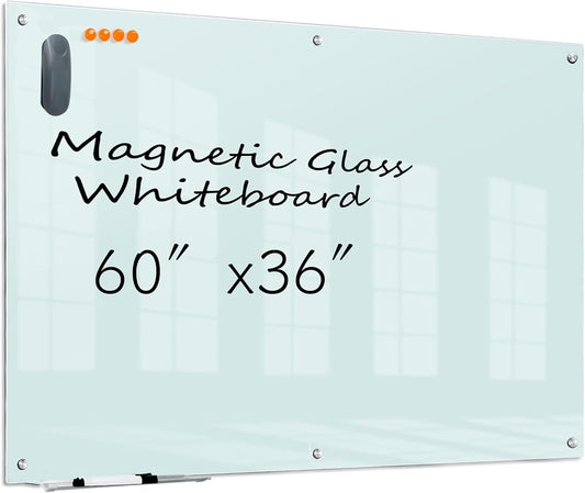 KIZZBY Glass Dry Erase Board - 60in x 36in Frameless Design