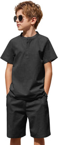 Arshiner Boy's Cotton Linen Set for Summer Beach Outfits