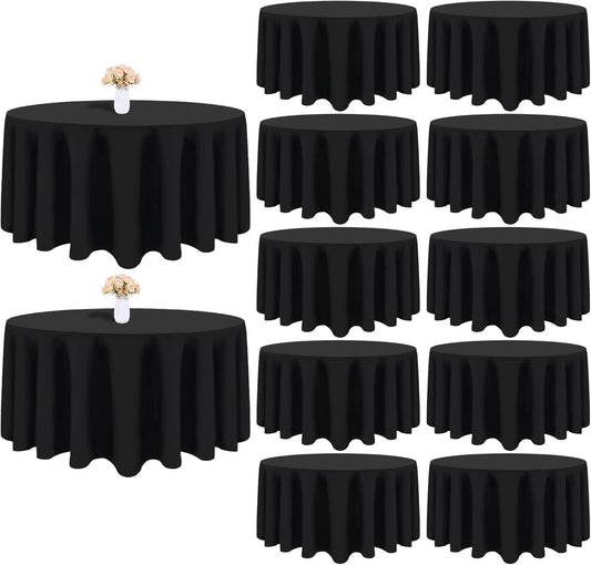 12 Pack Black Round Tablecloths for Elegant Events and Parties