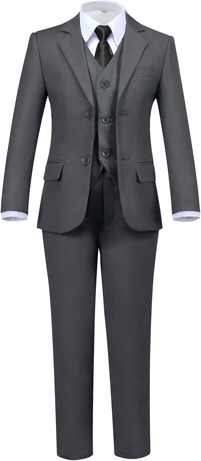 Boys' 5 Piece Formal Suit Set with Jacket, Vest, and Pants