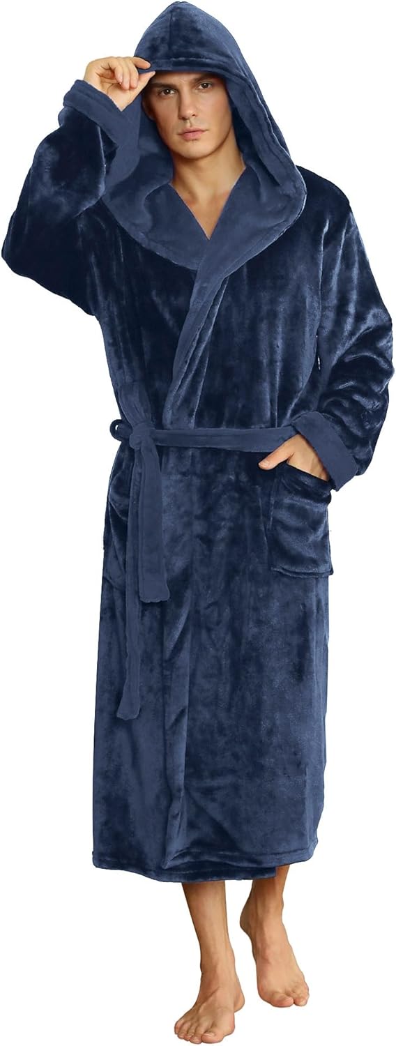 U2SKIIN Mens Hooded Robe - Plush Fleece Bathrobe for Comfort