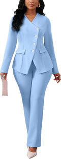 Pant Suits for Women Dressy Long Sleeve Blazer and Wide