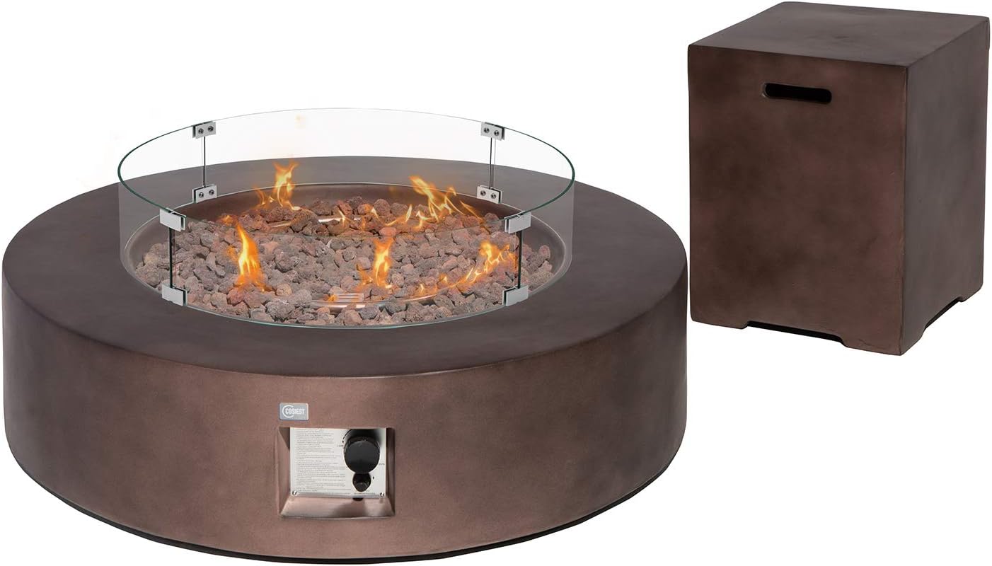 COSIEST 42 inch Outdoor Propane Firepit Table Set for Gardens