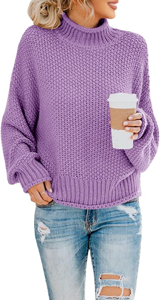 Oversized Turtleneck Sweater for Women - Cozy Knit Pullover