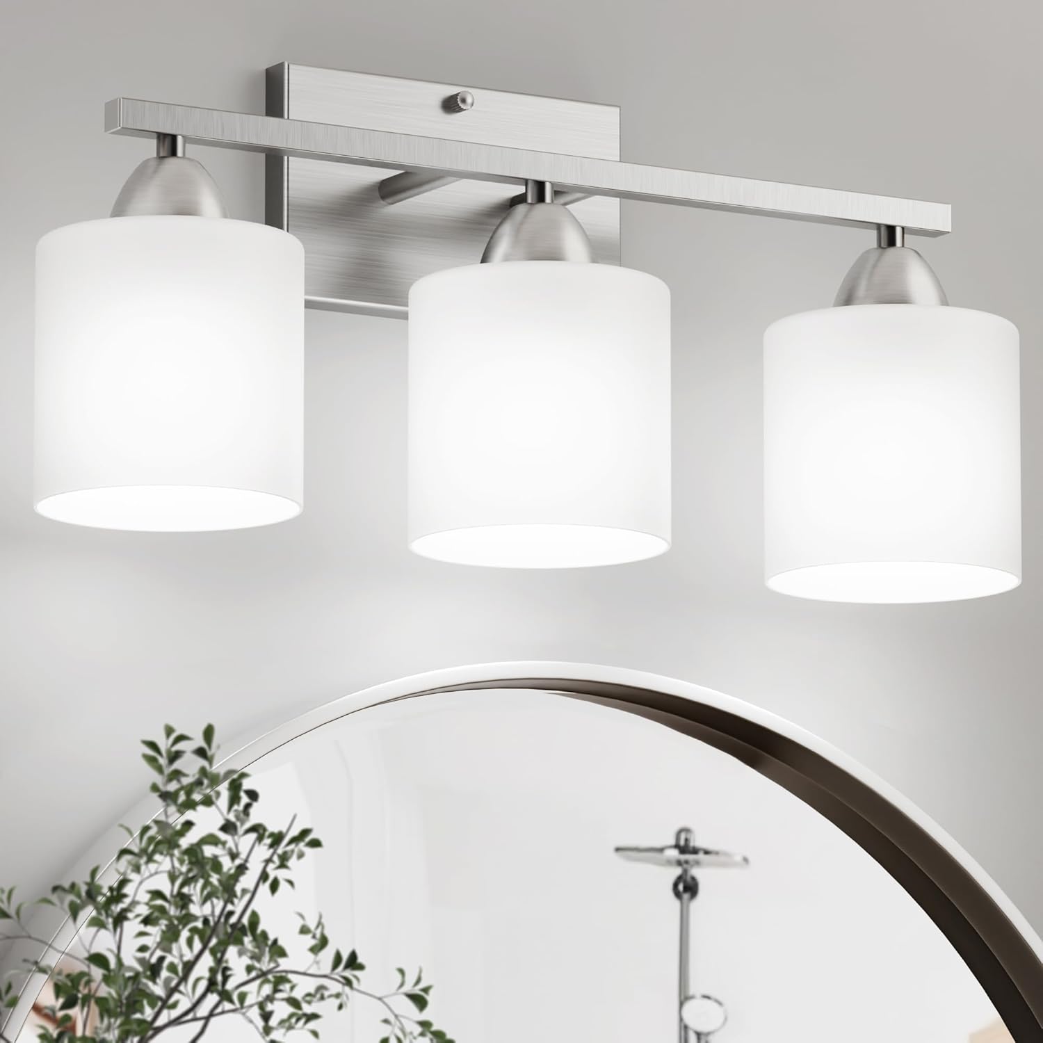 Brushed Nickel Bathroom Lighting Fixtures Over Mirror for Style