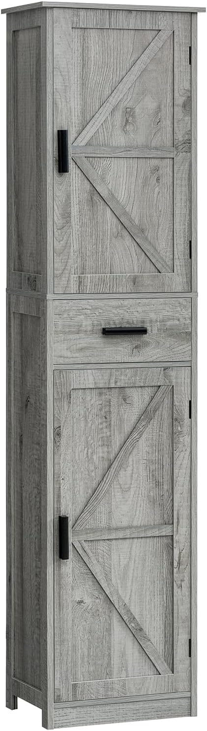 Tall Storage Cabinet with 6 Shelves & Drawer for Small Spaces