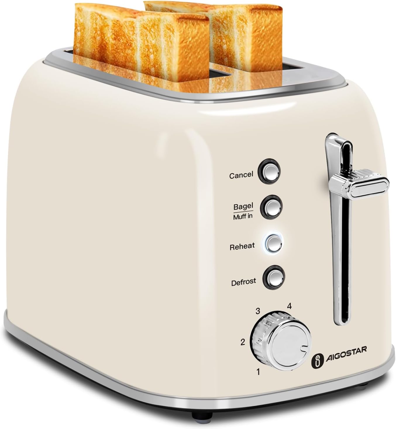 Aigostar Retro 2 Slice Toaster with Extra-Wide Slots for Bagels