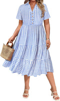 Plus Size Ruffle Midi Dress Collared Vneck Short Sleeve - Flattering
