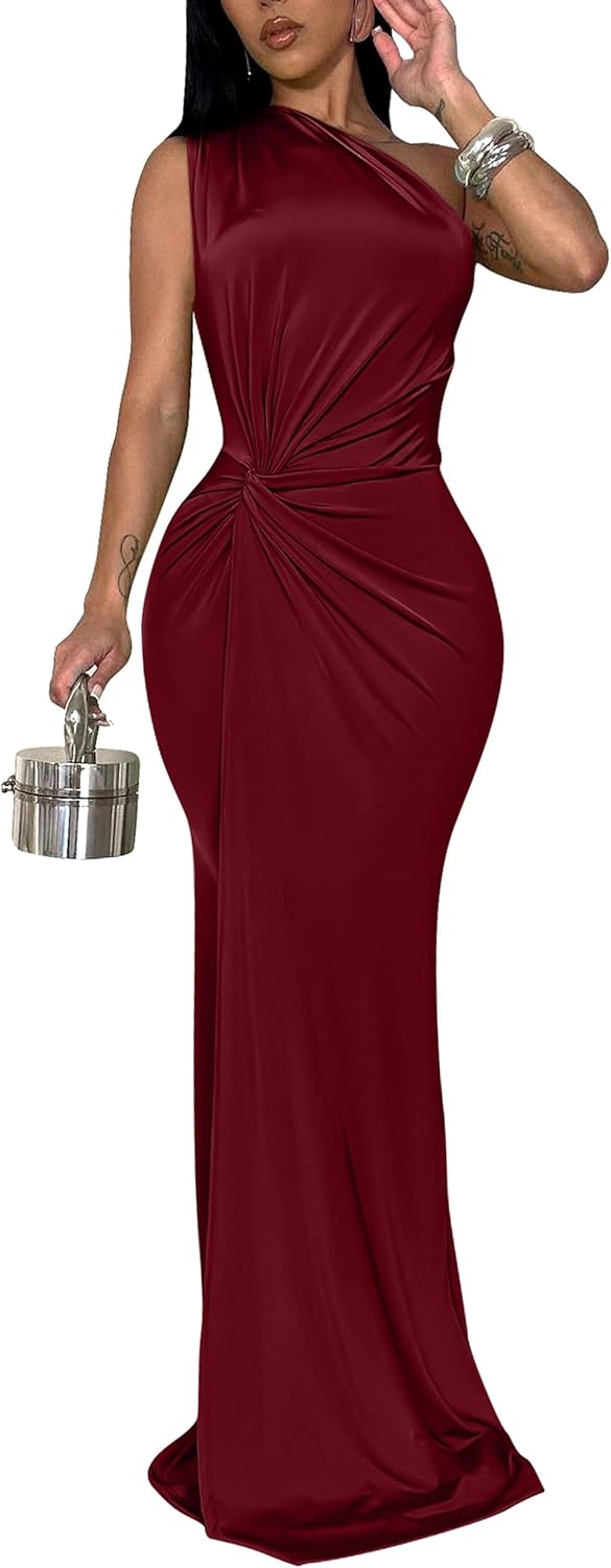 YMDUCH Women's Elegant One Shoulder Bodycon Party Dress