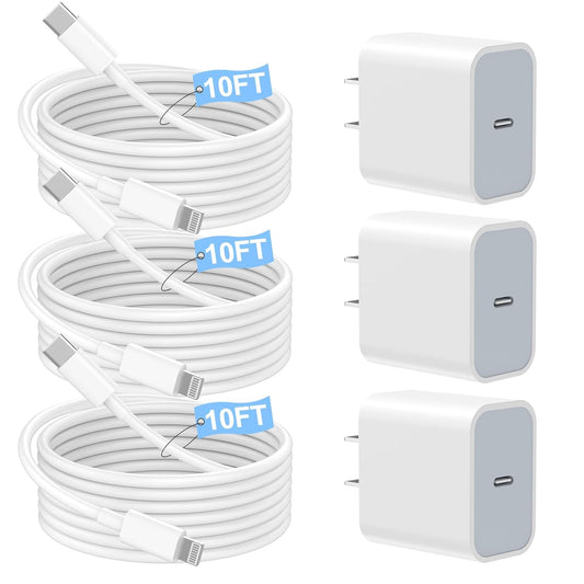 Fast Charger iPhone with 10FT Long USB C to Lightning Cable