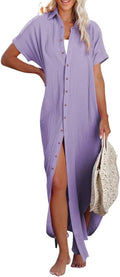 Dokotoo Womens Short Sleeve Button Down Beach Cover Up - Lightweight x